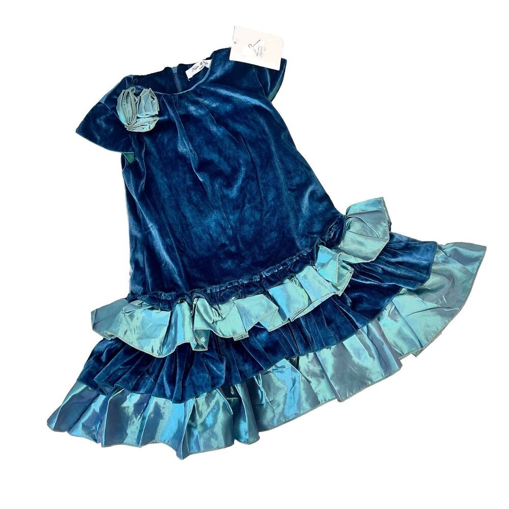 Kaylee & Kyle Boutique Pageant Girl's Dress sz 6 Teal Taffeta Velveteen Ruffles
